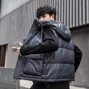 短款连帽羽绒马夹男日系面包服保暖外套马甲M608-P120