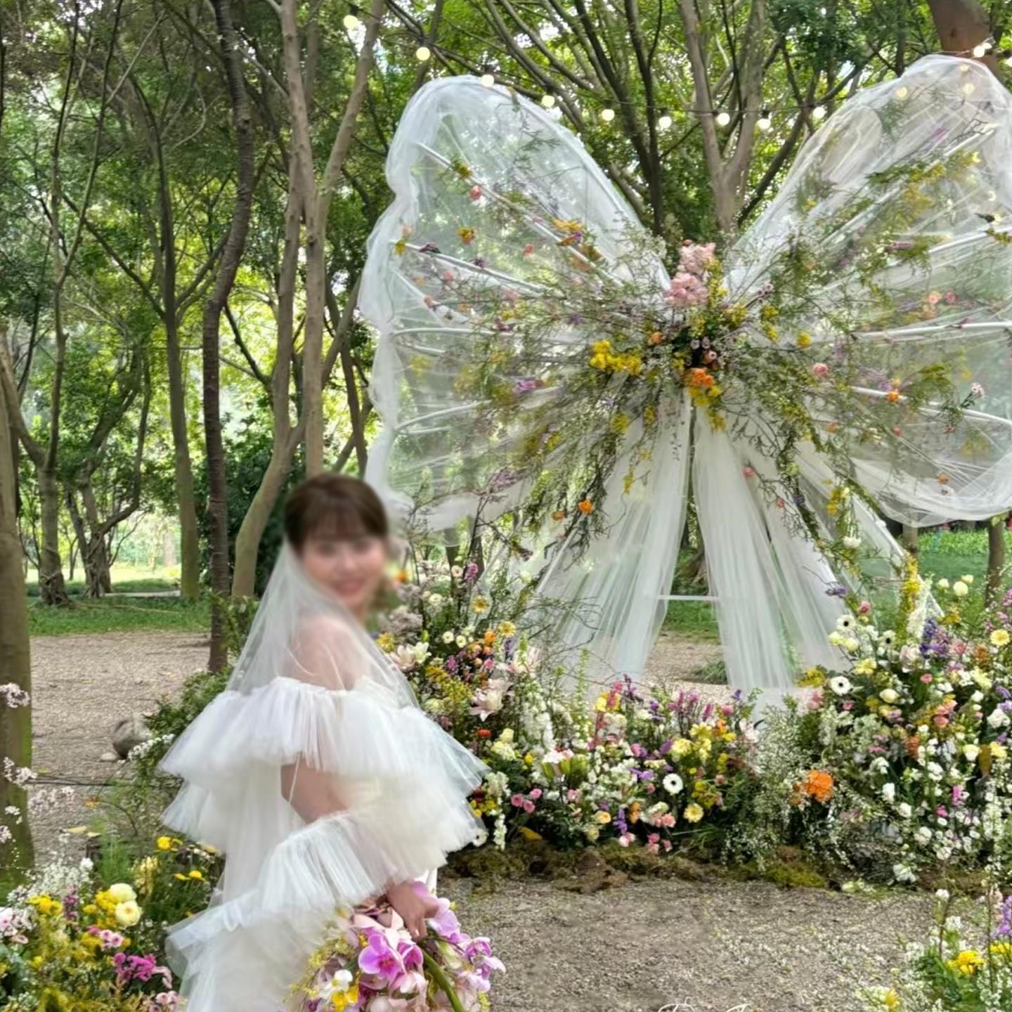 新款户外婚礼蝴蝶结铁艺架子真花支撑花架白色包布纱幔骨架定制