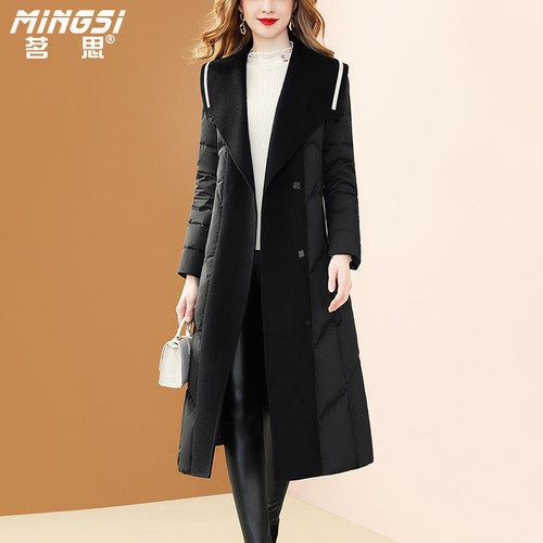 轻薄白鸭绒冬季中长款收腰外套