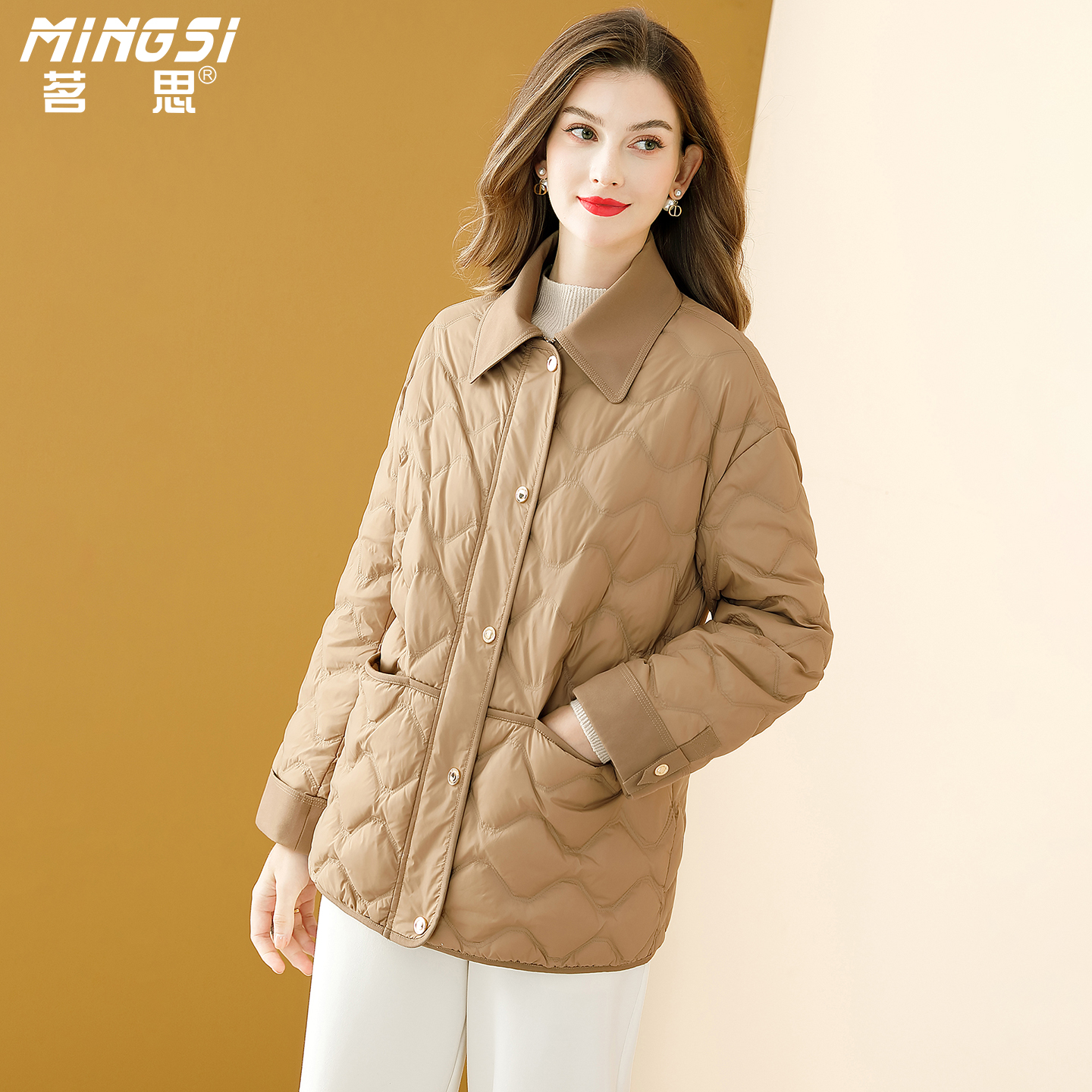 中长款90鹅绒翻领轻薄羽绒服女