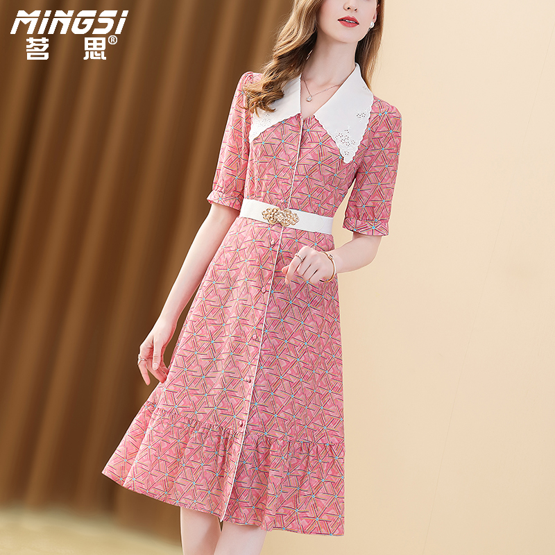 茗思夏季新款修身风真丝连衣裙