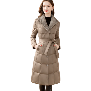 茗思水貂毛领羽绒服女冬季2026年新款保暖白鸭绒系带中长外套