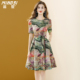 茗思水墨印花连衣裙女2026夏季 新款 高级感系带收腰显瘦大摆裙子