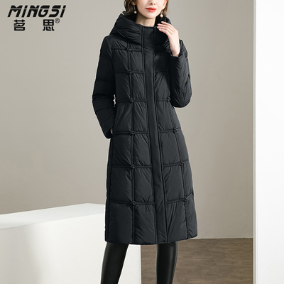黑色90鸭绒中长款加厚保暖羽绒服