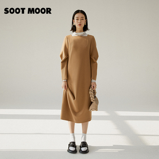 MOOR 粟莫 三角折边建筑感连衣裙 焦糖 SOOT 设计师品牌 高级羊毛