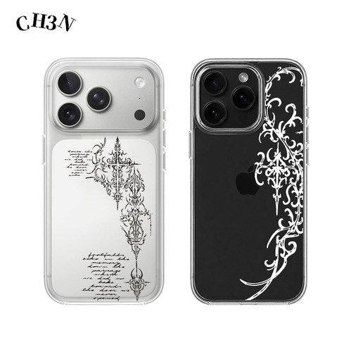 CH3N·哥特纹饰苹果17promax/16pro手机壳简约iPhone15软边亚克力透明14/13小众个性ins手机壳防摔磁吸保护壳
