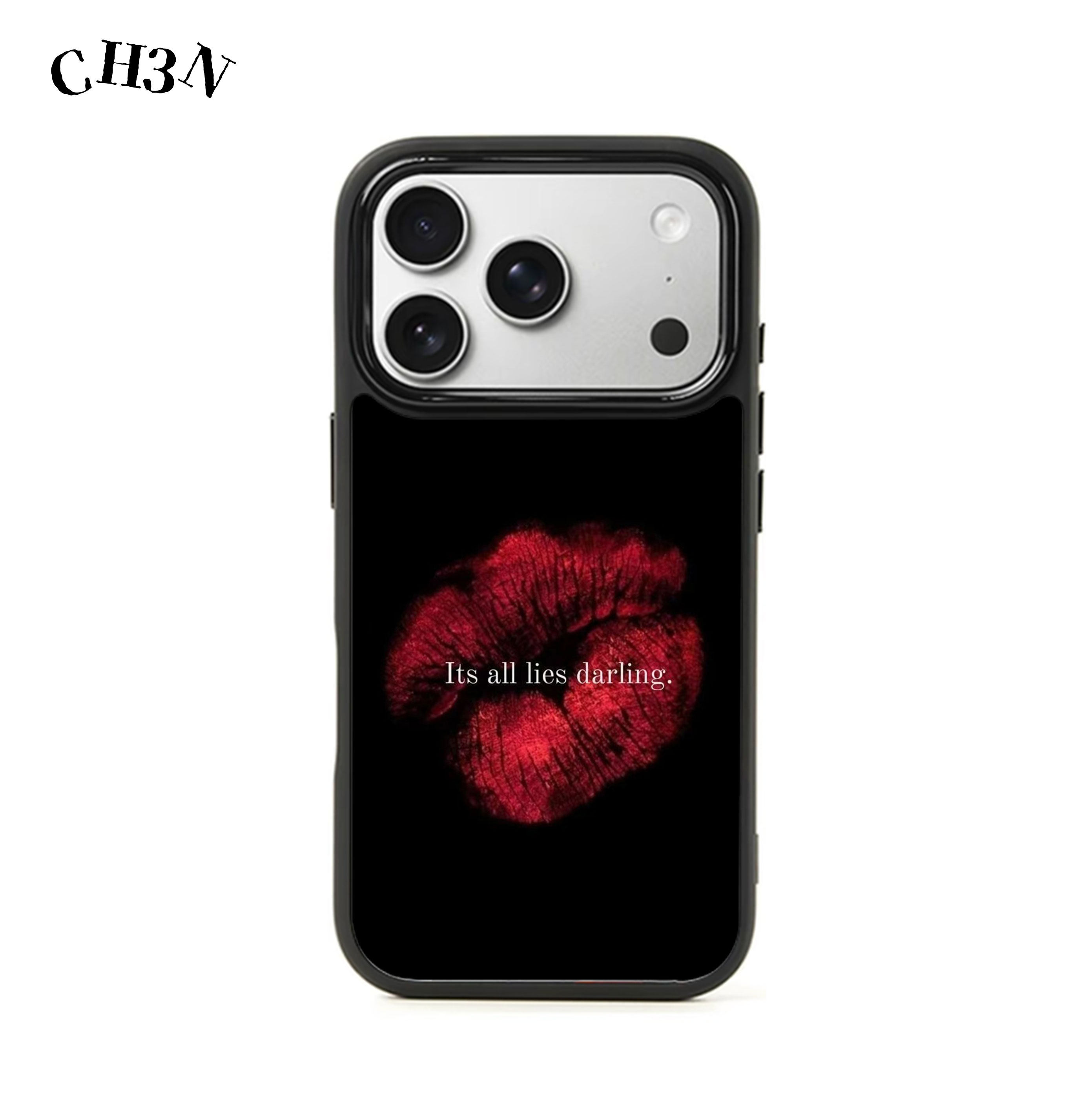 CH3N·谎言iPhone18promax艺术感手机壳17简约黑框唇印不撞款16苹果保护套复古小众15个性欧美防摔手机保护壳