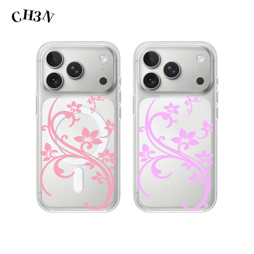 CH3N·蔓花苹果17promax/16pro手机壳简约古早iPhone15软边亚克力透明14/13小众个性ins手机壳防摔磁吸保护壳