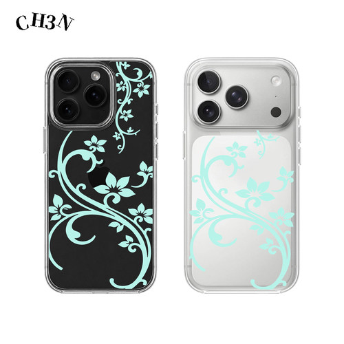 CH3N·蔓花薄荷绿苹果17promax/16pro手机壳简约古早iPhone15软边亚克力透明14小众个性ins手机壳磁吸保护壳