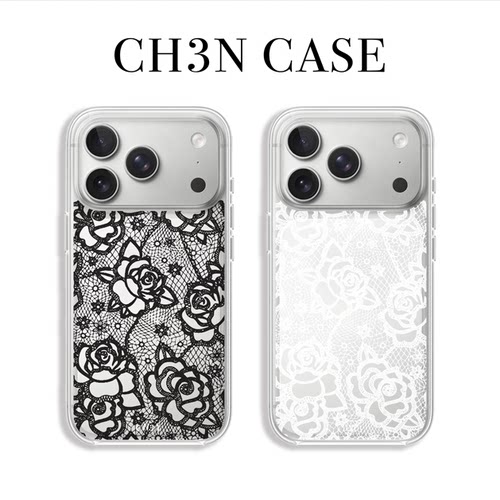 CH3N·黑白蕾丝苹果17promax/16pro手机壳iPhone15软边亚克力透明14小众13个性ins高级手机壳防摔磁吸保护壳