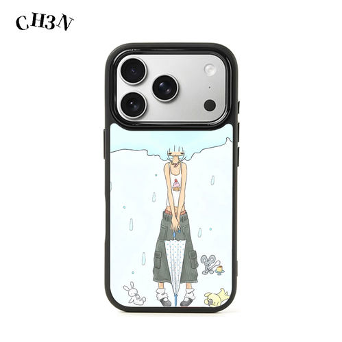 CH3N·听雨少女适用iPhone17/16promax神甲手机壳15韩系ins包按键防摔14/13小众12黑框Air个性苹果手机保护壳