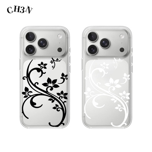 CH3N·蔓花苹果17promax/16pro手机壳简约iPhone15软边亚克力透明14小众个性ins古早感手机壳防摔磁吸保护壳