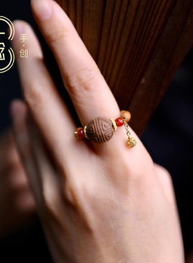一念手创鹅梨帐中香珠戒指天然檀香手工原创小众高级感国风手饰