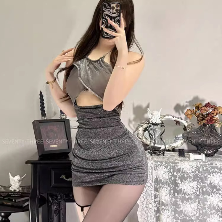 性感灰色闪亮包臀睡裙