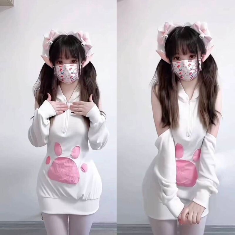 性感可爱猫爪露背毛绒兔娘睡衣