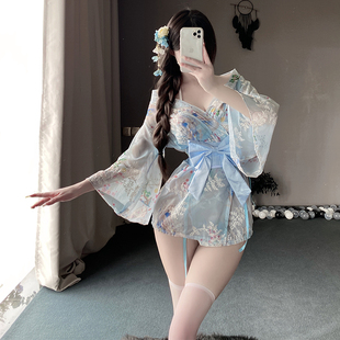 樱花少女 纯欲印花日系和服睡衣女性感可爱私房透视一拉就开的新