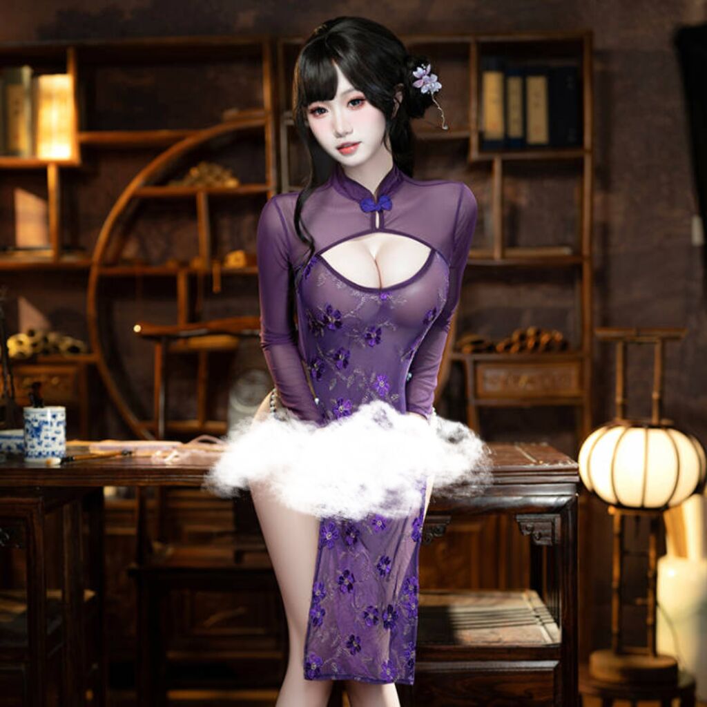 性感透视刺绣复古睡衣