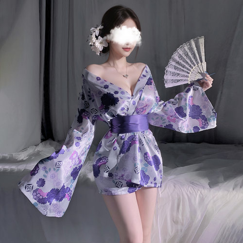 性感印花开叉睡衣晨袍套装