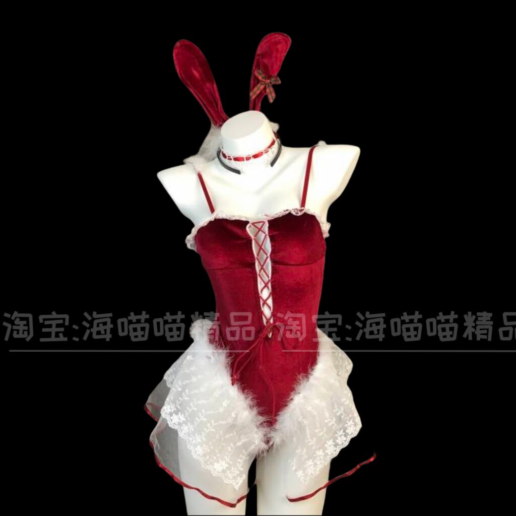 海喵喵女丝绒吊带绑带连体睡衣