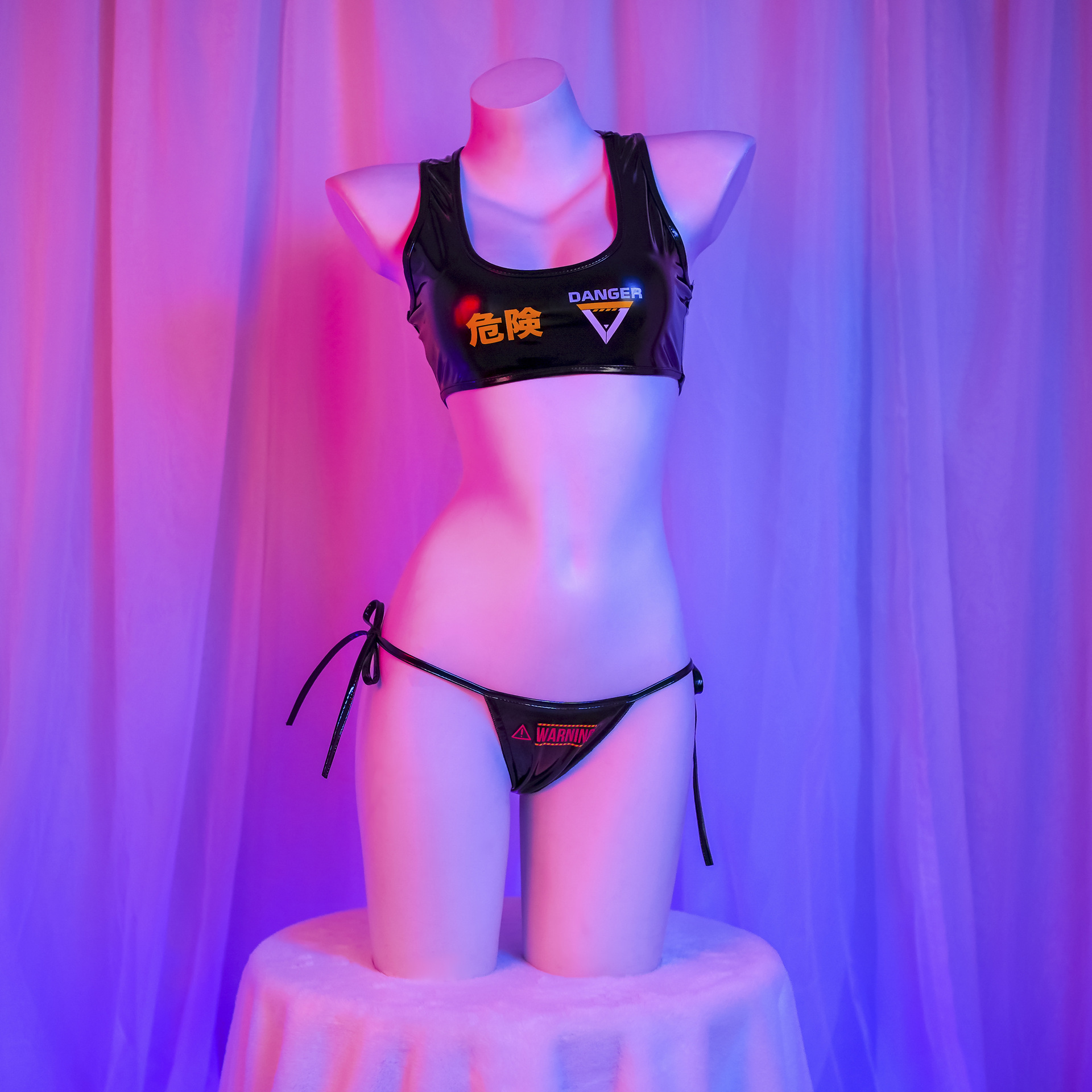 危险主题 性感漆皮绑带可爱印花运动风体操服cosplay女装私房睡衣