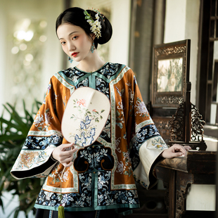 褂袍清汉女上衣 春秋香云纱绣花如意对襟挽袖 菊风疏影 一城风絮