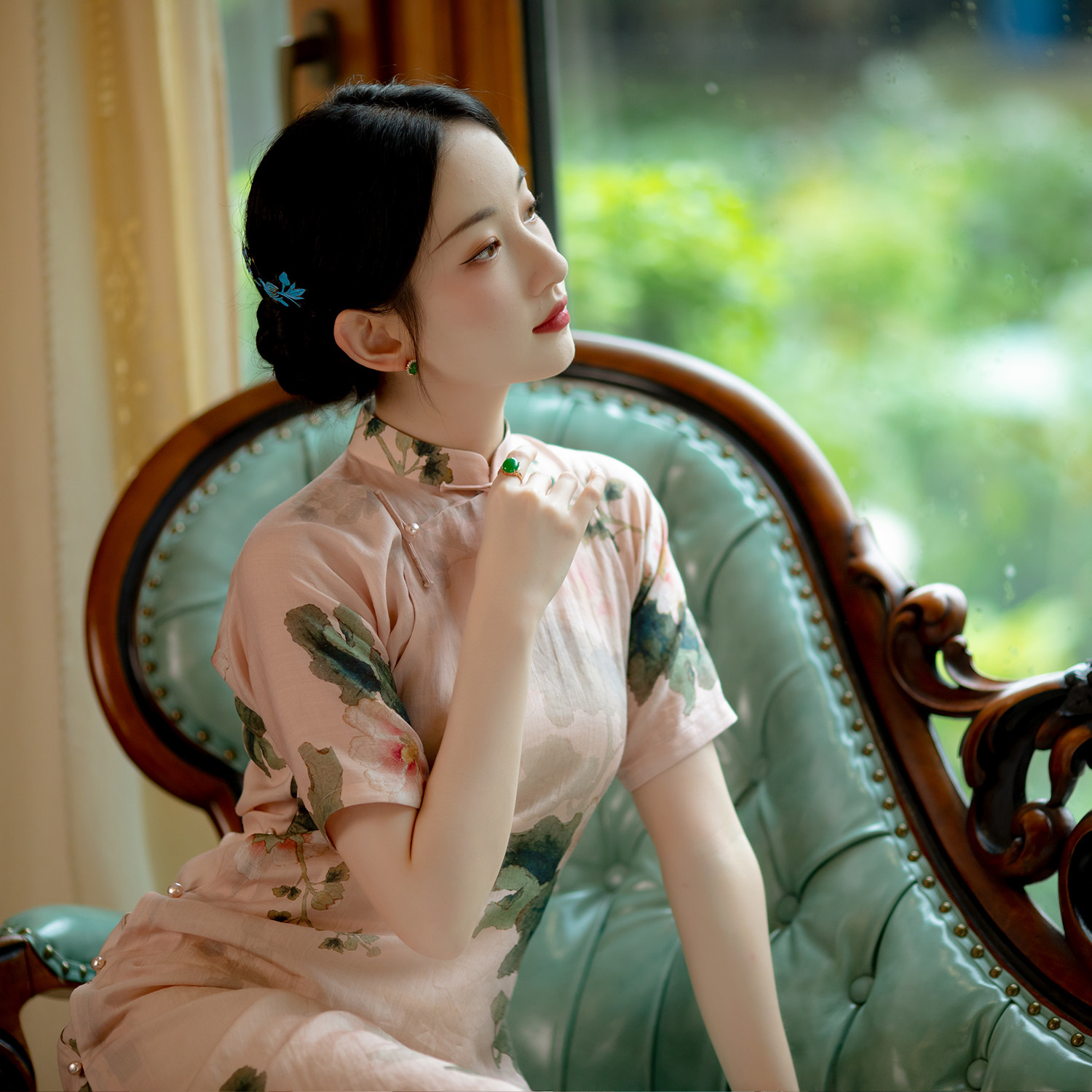 玉妆锦葵丨一城风絮丨春夏麻质印花民国风年轻少女款日常短袖旗袍