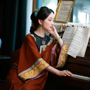 真丝红云纱中式 夏季 盘金绣镶边大襟清汉女袍 一城风絮 金盏故园