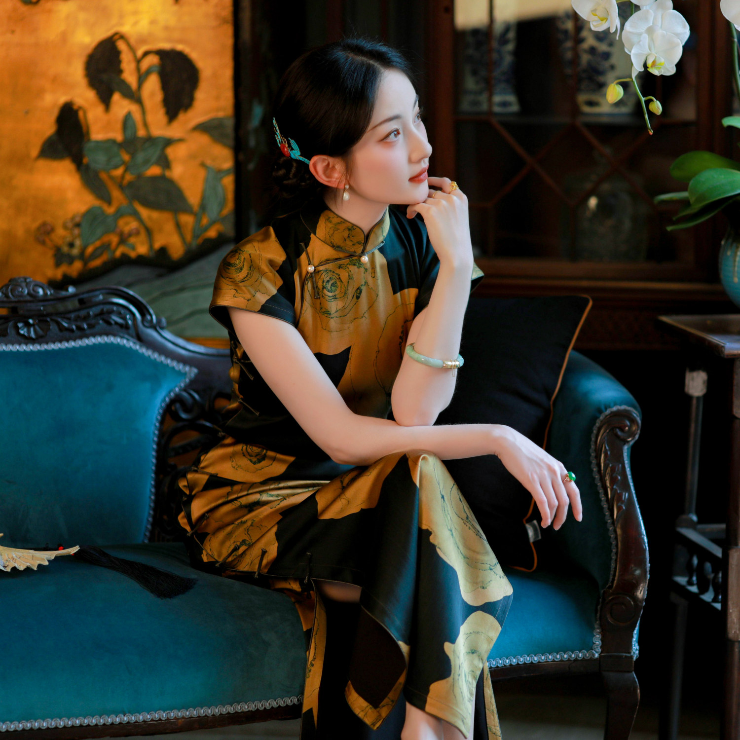 天涯玫瑰丨一城风絮丨春秋真丝香云纱重缎民国风复古摩登旗袍长裙