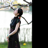 旗袍裙中国风 春秋重缎手绘香云纱显瘦改良版 夏花无尽 一城风絮