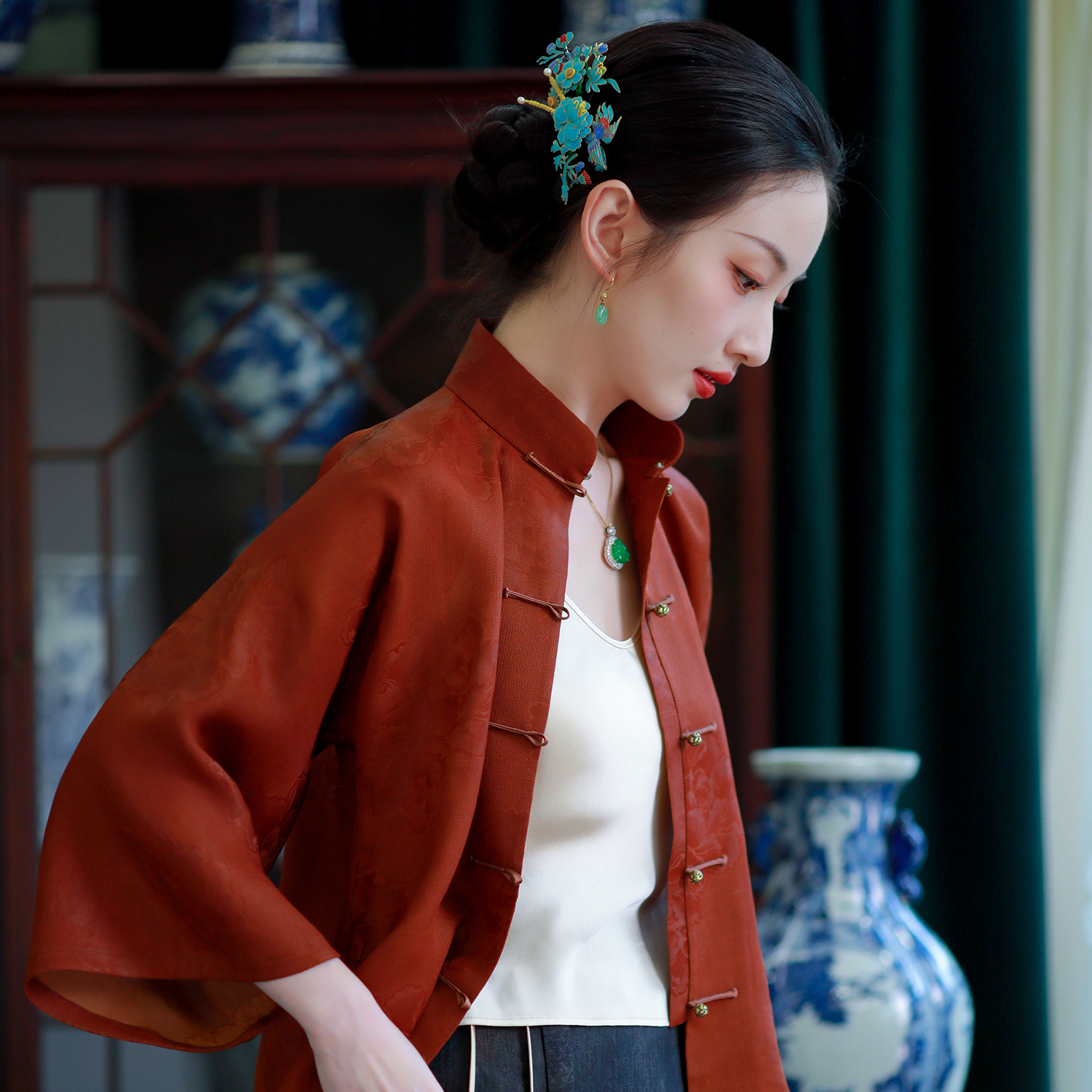 枕花吟客丨一城风絮丨红云纱开衫