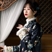 锦城花满 一城风絮 仿晚清古董如意襟刺绣花平裁女旗袍改良氅衣