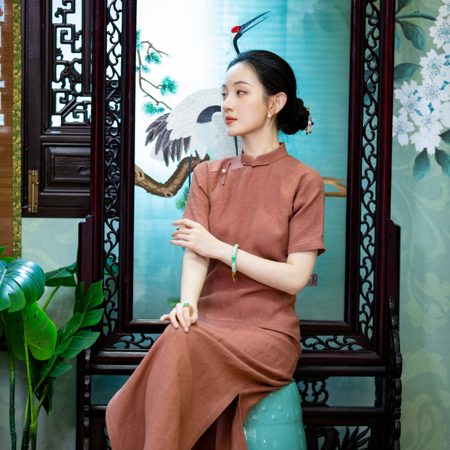 旧岁香茗丨一城风絮丨亚麻长旗袍