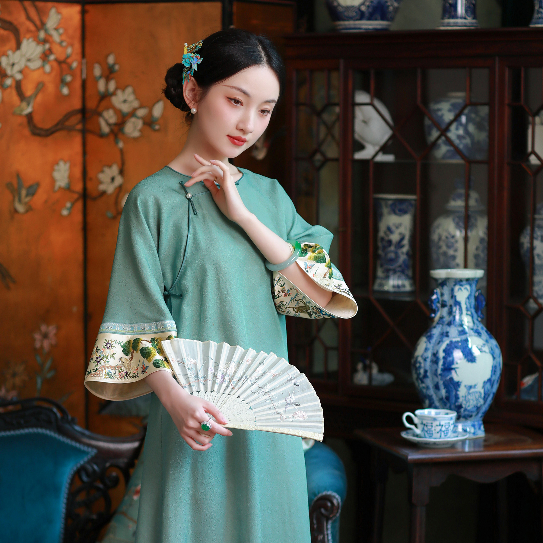 鹿隐仙林丨一城风絮丨真丝旗袍