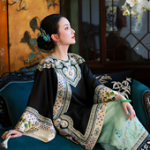 真丝香云纱横罗绣花如意云肩原创款 夏季 袍褂 一城风絮 鹿苑青松