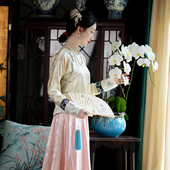 上衣打底小衫 花意清吟 无领盘扣窄长挽袖 中式 百搭 一城风絮