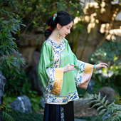 青林故梦 短袍褂上衣 对襟镶边绣花原创款 一城风絮 春夏真丝中式