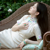 柔香映雪 旗袍 古法经典 一城风絮 真丝透孔罗重工如意绣花四分袖