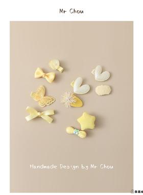 黄色宝宝蝴蝶结发夹婴儿爱心发饰儿童发卡不伤发女童bb夹刘海头饰