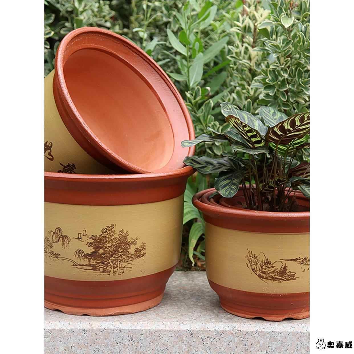 大口径陶瓷花瓶花盆花盘紫砂花盆大号绿植树桩红陶透气超大号四方