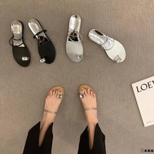 平底水钻仙女风法式凉拖鞋女鞋子外穿2025年新款秋季时尚爆款凉鞋