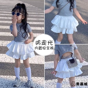 女童蛋糕裙2023新款夏季白色半身裙子公主风儿童蓬蓬短裙洋气宝宝