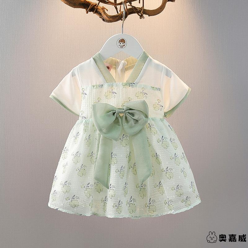 婴儿衣服秋季时髦连衣裙女童汉服纱裙一岁女宝宝中国风秋装公主裙