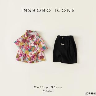 男童秋装套装2025新款童装痞帅男小童装衣服秋款男孩帅气花衬衫潮