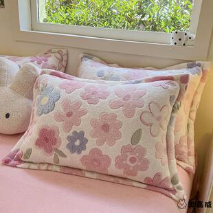 卡通小新冬季牛奶绒枕套加绒一对家用珊瑚绒单人枕头套装单个冬天