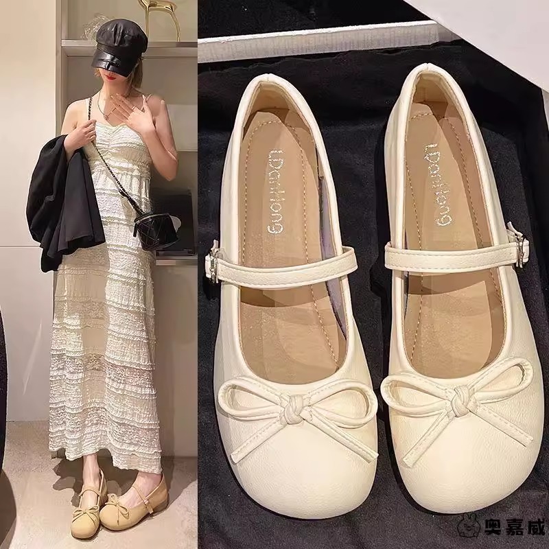 鞋子女夏季百搭玛丽珍鞋蝴蝶结小皮鞋温柔法式圆头复古仙女风单鞋