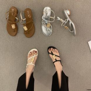 法式粗跟黑色罗马凉鞋女鞋子2025年新款秋季中跟小众配裙子仙女风