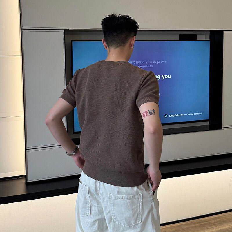 男士正肩纯色针织短袖超好看polo衫男款夏季t恤老钱风透气亨利领