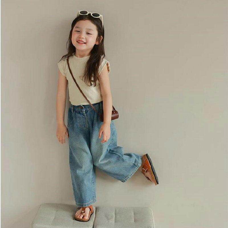 女童中腰宽松牛仔阔腿裤春款2026新款儿童夏季休闲直筒裤大童裤子
