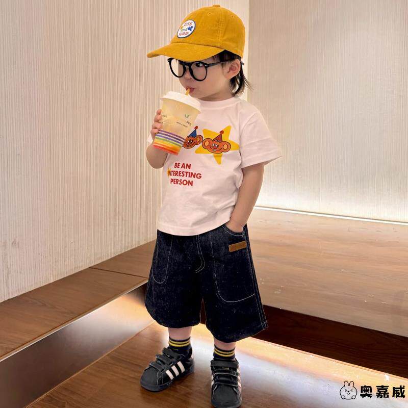 男童短袖t恤2025秋季新款儿童纯棉衣服宝宝休闲百搭卡通印花上衣