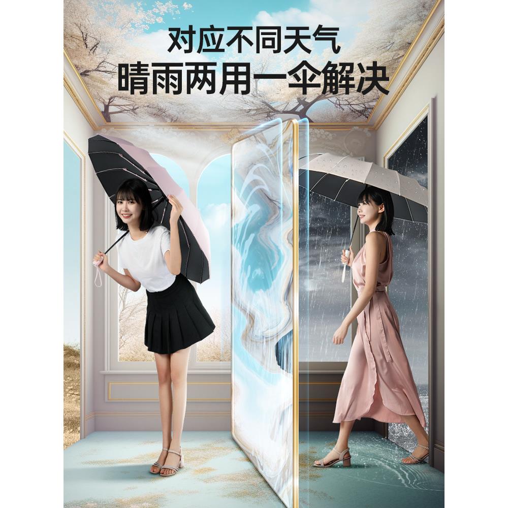 春游超轻防晒太阳伞雨伞黑胶可爱紫外线自动遮阳伞折叠晴雨伞两用